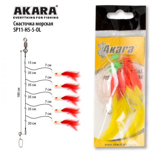 Снасточка морская Akara/Kujira Makrelen Tail Rubber System SP11 H5 №5/0 Red