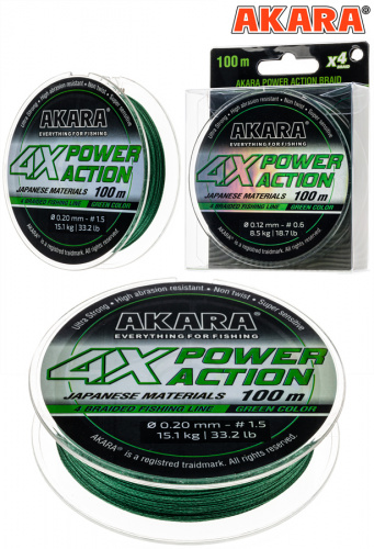 Шнур Akara Power Action X-4 Green 100 м 0,12 фото 5