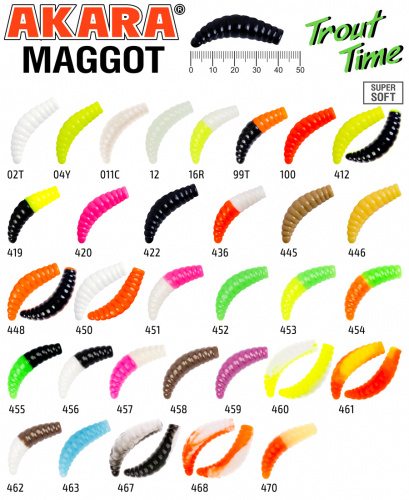 Силиконовая приманка Akara Trout Time MAGGOT 1,6 Tu-Frutti 99T (10 шт.) фото 2