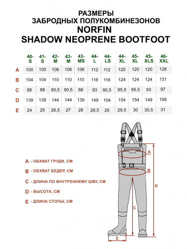 Полукомбинезон заброд. Norfin SHADOW NEOPRENE BOOTFOOT р.44-L с сапогами резина фото 2