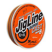 Шнур JigLine Super Cast 100м, 0,12мм, 10кг, оранж/черн