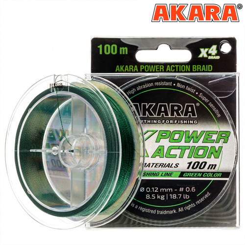 Шнур Akara Power Action X-4 Green 100 м 0,12 фото 2