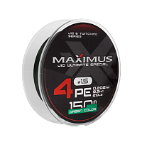 Шнур Maximus 4PE 150m, зеленый #1.5 (0,202mm), 9,3kg