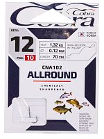 Крючки с поводком Cobra ALLROUND 70cm, 0,12mm, разм.12, 10шт.