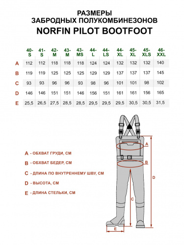 Полукомбинезон забродный Norfin PILOT BOOTFOOT р.45-XLS с сапогами резина фото 14