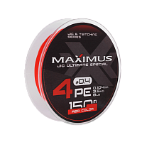 Шнур Maximus 4PE 150m, красн.-оранж./fluo #0.4 (0,104mm), 3,5kg