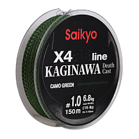 Шнур Saikyo KAGINAWA X4PE 150m, зеленый camo #1 (0,165mm), 6,8kg