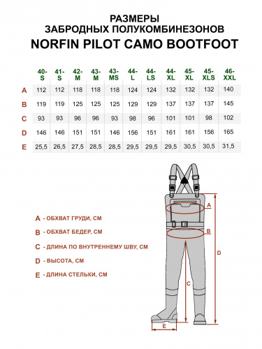 Полукомбинезон заброд. Norfin PILOT CAMO BOOTFOOT р.44-L с сапогами резина фото 10