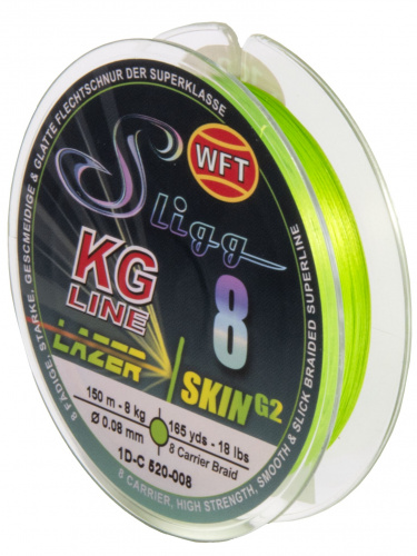 Леска плетёная WFT KG SLIGG LAZER SKIN G2 x8 Chartreuse150/008 фото 2